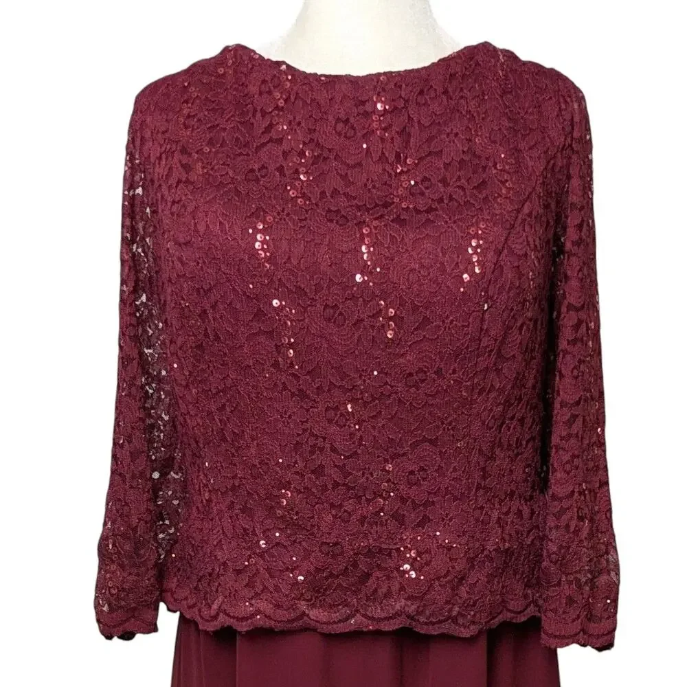 Plus Size Mother Bride Burgundy Lace Chiffon Formal Maxi Gown Cruise Formal 3XL - Picture 3 of 7